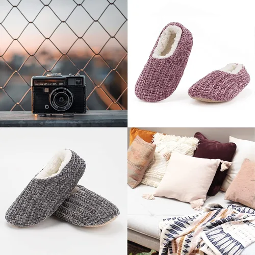Vista 6 de Cozylook Juego de 2 pares de calcetines de suela suave para mujer con pinzas, gruesos y cálidos con forro de sherpa, de punto trenzado