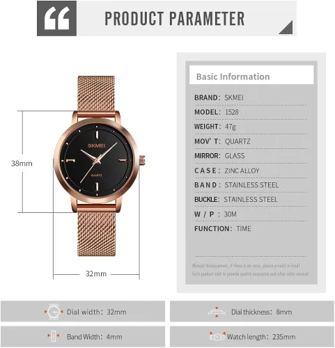 Vista 6 de SKMEI - Reloj de pulsera para mujer impermeable analógico de cuarzo para mujer