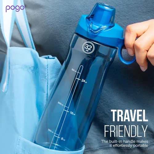 Vista 8 de Pogo Botella de agua de plástico tritán sin bisfenol A con tapa con pico de 18 onzas, color azul