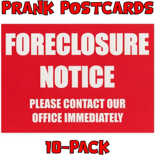 Vista 2 de Crazy Novelty Guy Paquete de 10 tarjetas postales de broma a granel – Aviso de ejecución hipotecaria falsa – Bromas bromas chistes prácticas