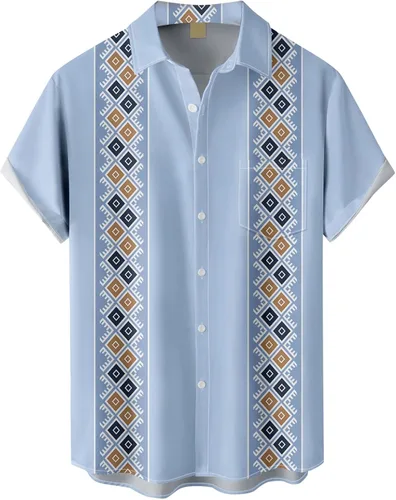 Vista 3 de HEHOAH Men's Hawaiian Shirt Casual Short Sleeves Printed Button Down Loose Fit Summer Beach Shirts with Pocket