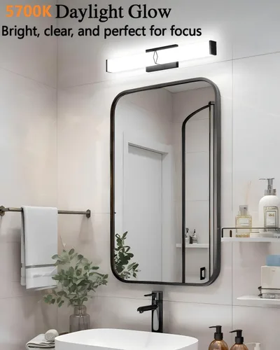 Vista 2 de Lámparas de baño sobre espejo, luces modernas de tocador de 16 pulgadas para baño, barra de luz LED regulable de 20 W, 2000 lm, accesorios de Negro