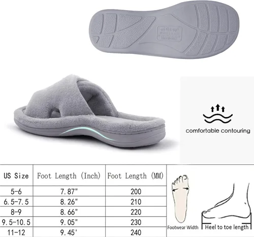 Vista 6 de Womens Adjustable Diabetic Slippers Memory Foam House Shoes Cozy Arch Support Orthotic Heel Cup Arthritis Edema Slippers Non Slip Rubber Sole Open