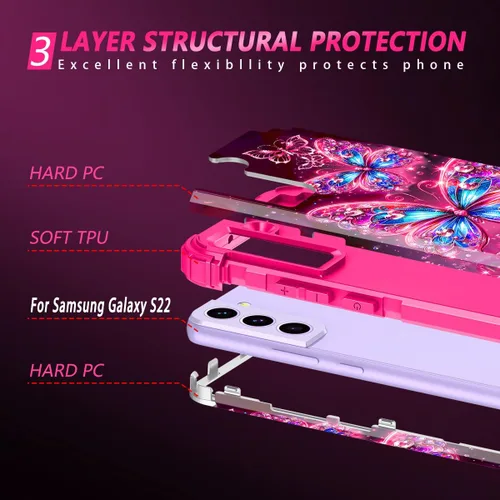 Vista 4 de Casetego Compatible con Galaxy S22 5G Funda, Cubierta Protectora de Cuerpo Completo de Tres Capas Resistente y Resistente a los Golpes con Efecto