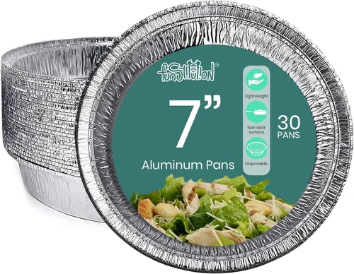Vista 8 de Sartenes redondos de aluminio con tapas (paquete de 30) – Sartenes desechables de 7 pulgadas – Papel de aluminio redondo para hornear, asar