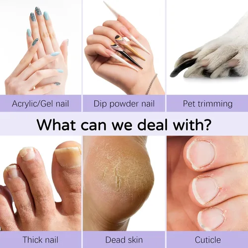 Vista 13 de Kit profesional de taladro de uñas eléctrico, juego de herramientas de manicura de lima de uñas inalámbrica 5 Adjustable Speed, Rechargeable Púrpura