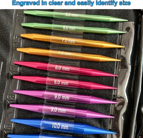 Vista 4 de Weabetfu Juego de 60 piezas de agujas circulares intercambiables para tejer con estuche, 13 pares de agujas circulares de aluminio para tejer hechas