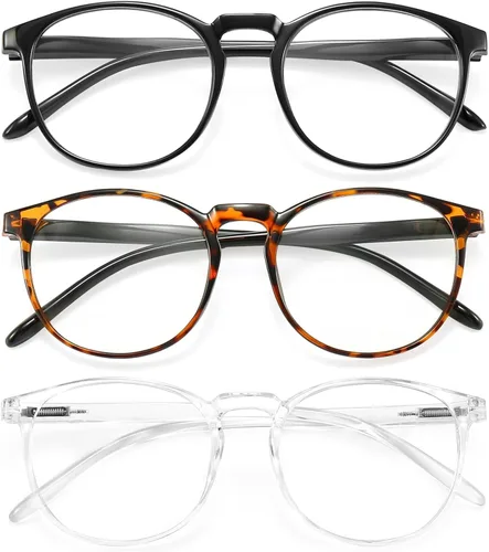 Vista 13 de IBOANN - Lentes con filtro de luz azul para mujeres y hombres, paquete de 3 unidades, armazón redonda estilo retro a la moda, lentes falsos vintage