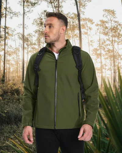 Vista 2 de MAGCOMSEN Chaqueta Softshell con forro polar para hombre, ligera, impermeable, cortavientos con cremallera, abrigo de lluvia para invierno