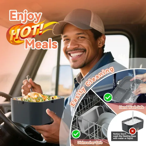 Vista 6 de Fiambrera eléctrica más grande de 80 W más rápido, 2.8 L con 2 capas para automóvil, camión, trabajo, hogar, calentador de alimentos portátil