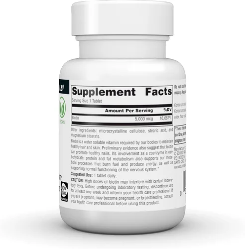 Vista 3 de Source Naturals Biotina, Soporte para el cabello, la piel y las uñas* - 5,000 MCG • 60 Tabletas