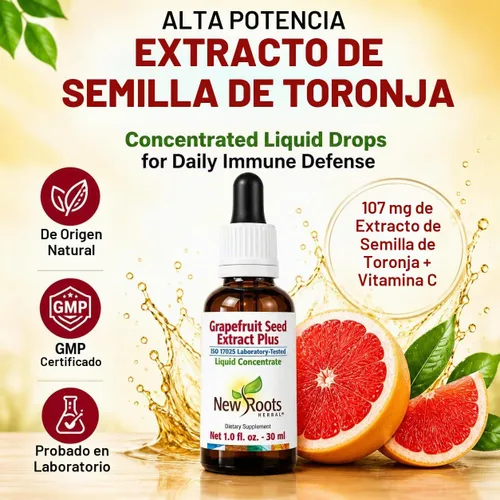 Vista 3 de NEW ROOTS HERBAL Extracto de semilla de pomelo en gotas de 1.0 fl oz (1 onza líquida) + vitamina C Extracto de semilla de pomelo súper concentrado