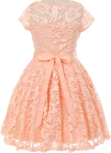 Vista 40 de Little Girl - Vestido de niña con manga de encaje y cinturón de piedras