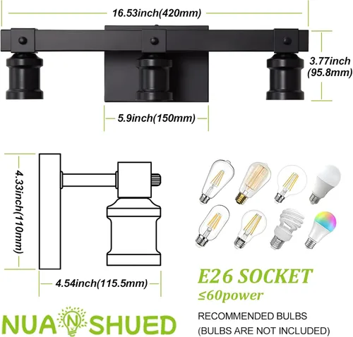 Vista 5 de Lámparas de tocador de baño de estilo rústico con 3 luces sobre el espejo, negro mate, lámpara industrial vintage para pared, para baño, sala