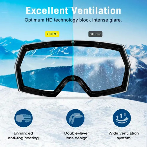 Vista 6 de FMY - Gafas de esquí para hombres, mujeres y jóvenes - Gafas de snowboard y esquí con protección antivaho UV400 para adultos