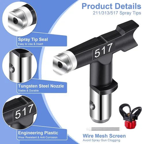 Vista 4 de Kit de pistola pulverizadora de pintura sin aire Gyfent de 14 piezas para bricolaje, pistola de pulverización sin aire de 3600PSI con manguera