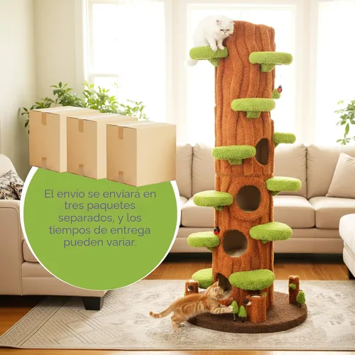 Vista 8 de NUNU LAB Árbol para gatos de 90.5 pulgadas de alto – Torre grande de árbol mágico para gatos con postes rascadores de sisal, escondite lateral