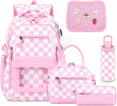 Vista 22 de 4PCS Girls Backpack Pin Display Ita Bag with Lunch Box B-negro Bloom