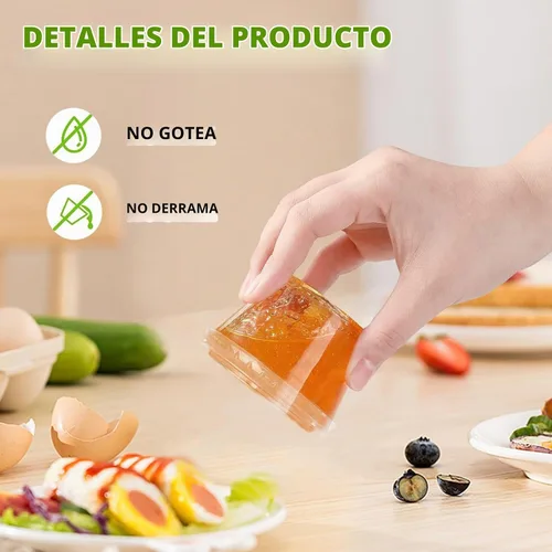 Vista 3 de 100 vasos de plástico para porciones con tapas, ensalada desechable Recipientes de aderezo para preparación de comidas, pudín de bocadillos