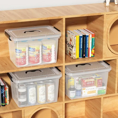 Vista 4 de Kiddream Juego de 4 cajas de almacenamiento transparentes de 20 L con asa, cajas de almacenamiento con tapa