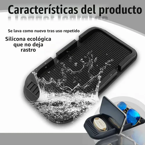 Vista 6 de Soporte para teléfono celular para tablero de automóvil, almohadilla antideslizante de doble ranura con bandeja de silicona para placa de número