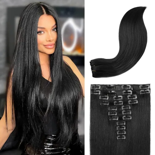 Vista 22 de REECHO Extensiones de cabello, 11 piezas de extensiones de cabello con clip de 24 pulgadas de largo, lacio, HE005, extensiones sintéticas naturales