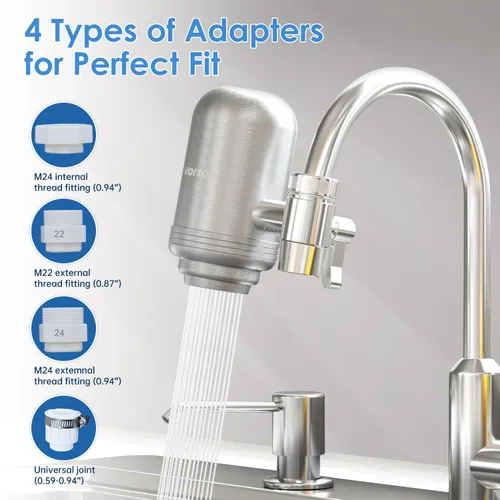Vista 5 de Vortopt Filtro de agua para grifo para fregadero, flujo rápido, sistema de filtración de agua de montaje en grifo de 400 galones para agua