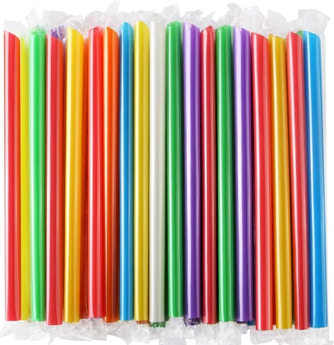 Vista 7 de [Envueltas individualmente] Puntas anguladas, 100 popotes desechables de color negro, popotes anchos de plástico para batidos, sin BPA
