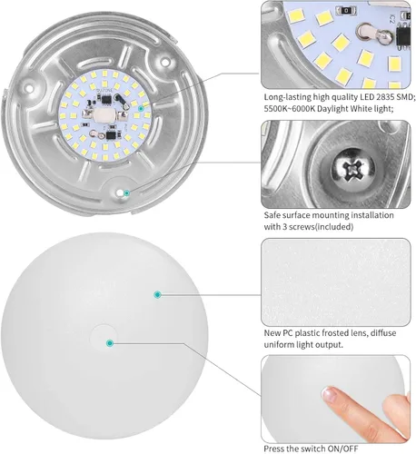 Vista 3 de RVZONE Paquete de 2 Luces LED de Techo Tipo Puck para RV Barco Luz Interior DC 12V Luz de Cúpula de Techo de Montaje en Superficie, Panel de 4.5W