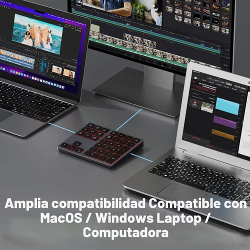 Vista 6 de Doohoeek Teclado numérico Bluetooth retroiluminado para computadoras portátiles y computadoras, almohadillas numéricas de 34 teclas con Gris