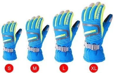Vista 2 de HILEELANG Guantes de esquí de nieve para niños y niñas, impermeables, para invierno, para exteriores, para clima frío, guantes de snowboard