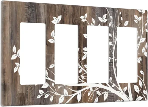 Vista 2 de Placa de interruptor de luz basculante de madera rústica de 4 bandas, cubierta eléctrica decorativa de granja, placa frontal vintage para decoración