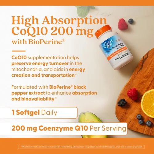 Vista 5 de Doctors Best COQ10 de Alta Absorción, Apoyo Cardíaco y Energético, Verificado por USP, CoQ10 Fermentado Naturalmente, Sin OGM, Sin Gluten, Sin Soja