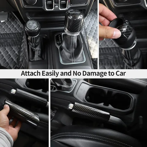 Vista 6 de Funda para Freno de Mano + Tapa del Pomo de Cambio + Tapa del Pomo de Cambio del Modo de Conducción Compatible con Jeep Wrangler JL JLU 2018-2025