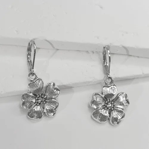 Vista 8 de Aretes colgantes de flores para mujer, aretes colgantes florales vintage de plata, estilo bohemio chic, hipoalergénicos, aretes colgantes de gota