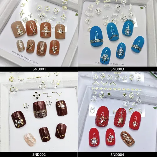 Vista 5 de 20 hojas de calcomanías de uñas 3D, diseño de oro/diamante, lujosas calcomanías de uñas autoadhesivas con relieve, calcomanías de uñas de flores
