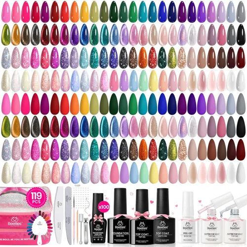 Vista 11 de Juego de esmalte de uñas de gel Beetles Cat Eye - 24 piezas, 20 colores de esmalte de uñas de gel con brillantina, cambia de color oscuro, kit
