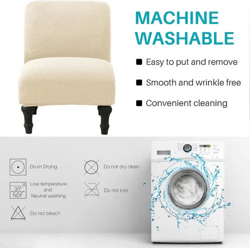 Vista 9 de MIFXIN - Funda elástica para silla sin brazos, funda protectora extraíble y lavable, para sala de estar, hogar, hotel (jacquard beige)