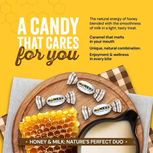 Vista 6 de Honees Caramelos de miel duros envueltos individualmente, dulces naturales y saludables, hechos en italiano con leche y miel pura, 1 paquete