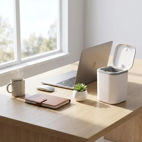 Vista 7 de Mini bote de basura con tapa, papelera desplegable para encimera, color gris Removable Small Garbage Can, Tiny Plastic Trash Bin, Counter Garbage