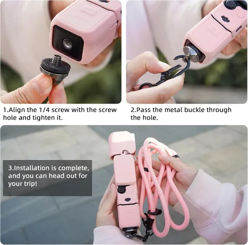 Vista 4 de Funda de Silicona para Pocket 3 y Cordón para el Cuello, Funda Protectora con Protector de Lente Resistente a Rayones, Ajustable, Fácil