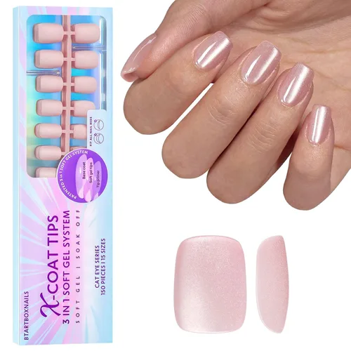 Vista 21 de BTArtboxnails XCOATTIPS - Punta francesa blanca a presión, cuadrado L, purpurina rosa Lamp-Curable 4-Week Wear, Salon Quality Value at Home