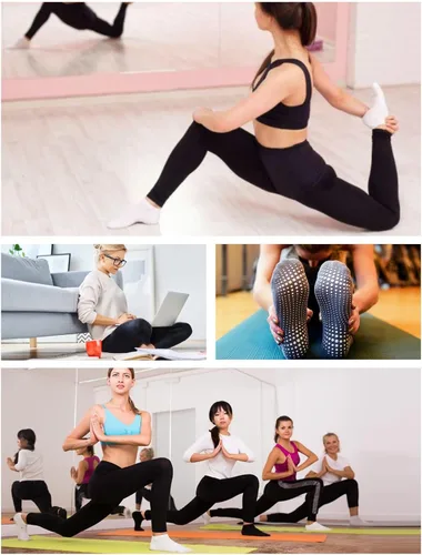 Vista 7 de Rolxmed Calcetines de agarre de yoga acolchados antideslizantes sin ampollas para pilates, ejercicio en casa para mujeres y hombres (2 parespaquete)