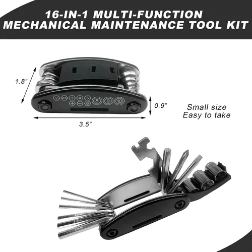 Vista 2 de Kit de herramientas para reparación de bicicleta Wevdn, herramienta multifunción de 16 en 1 con llave hexagonal y destornillador, herramienta