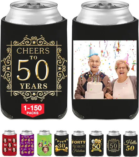 Vista 61 de Fundas enfriadoras de latas de cumpleaños, soporte personalizado para botellas de cerveza a granel con nombre de foto, suministros para fiestas