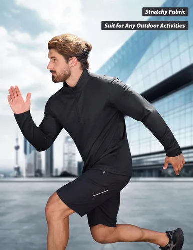 Vista 96 de MAGCOMSEN Sudadera de golf de manga larga con forro polar para hombre, con cremallera de 1/4, térmica, para correr