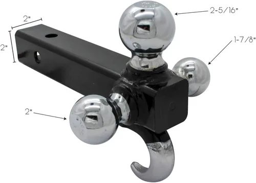 Vista 3 de Extreme Max 5001.1376 Adaptador receptor de cubo de tractor con abrazadera con enganche de tres bolas y gancho de remolque