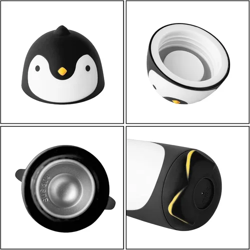 Vista 8 de Termo de acero inoxidable aislado al vacío, diseño de pingüino, taza de viaje, botella de té, agua y café