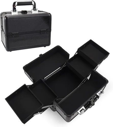 Vista 7 de Estuche de maquillaje grande para maquillaje, estuche organizador de cosméticos, caja de viaje portátil para artistas de maquillaje con 4 bandejas