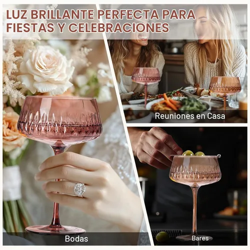 Vista 7 de Juego de 6 vasos de Martini marrón, 14 onzas, grandes vasos vintage para cócteles y champán, cristalería de colores elegantes para bar en casa